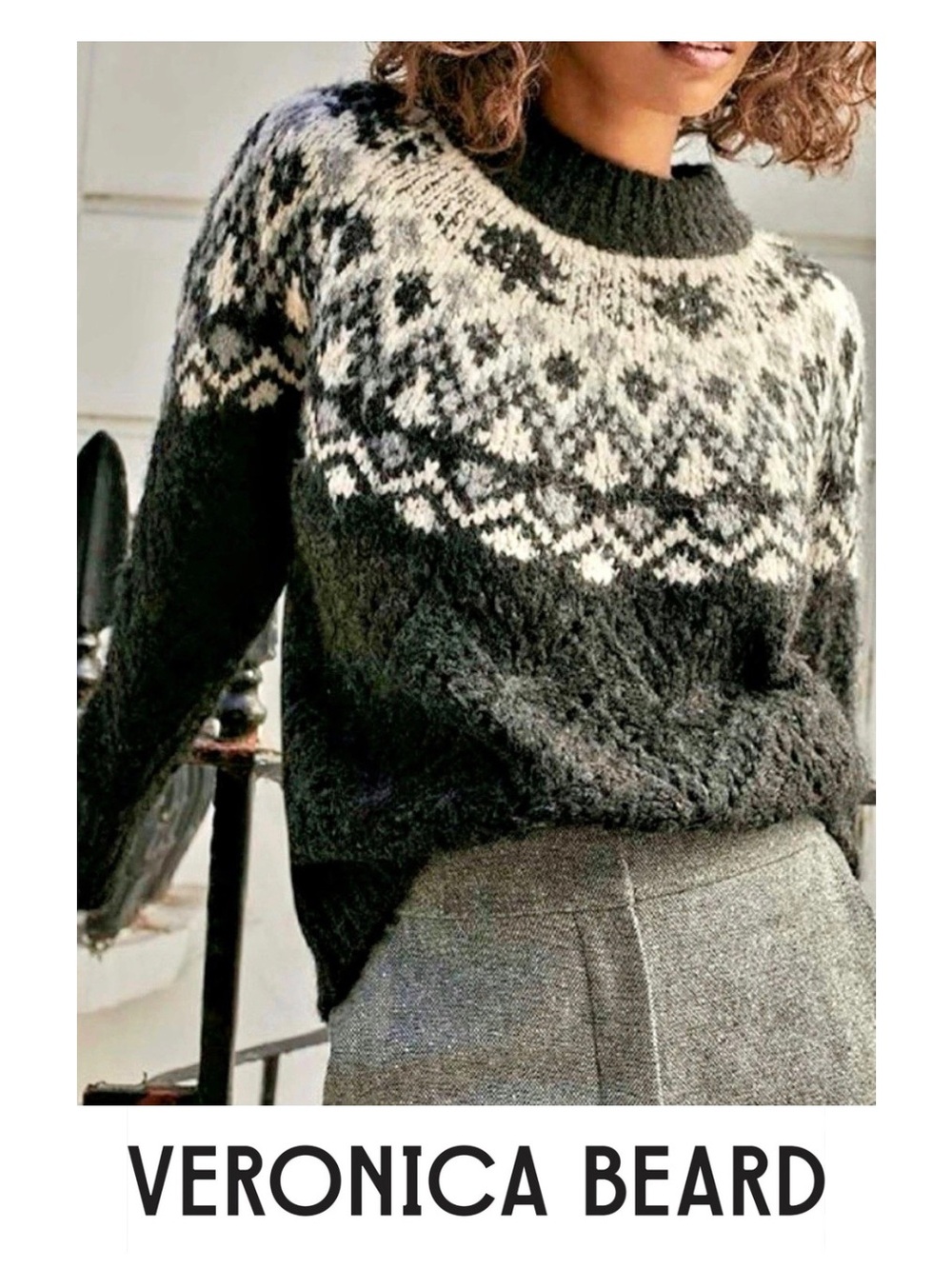 Veronica Beard - Jerin Fairisle Sweater, Black & Cream Size M